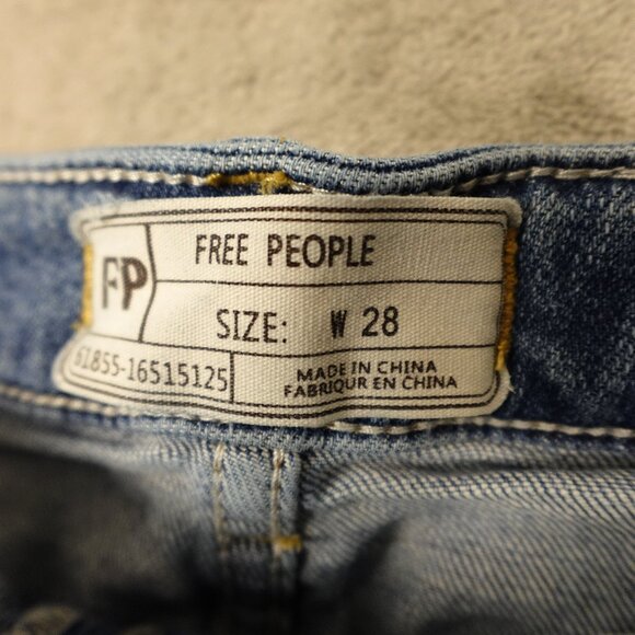 Free People jeans high rise wide leg crop women's 28 blue denim button fly - Picture 4 of 13